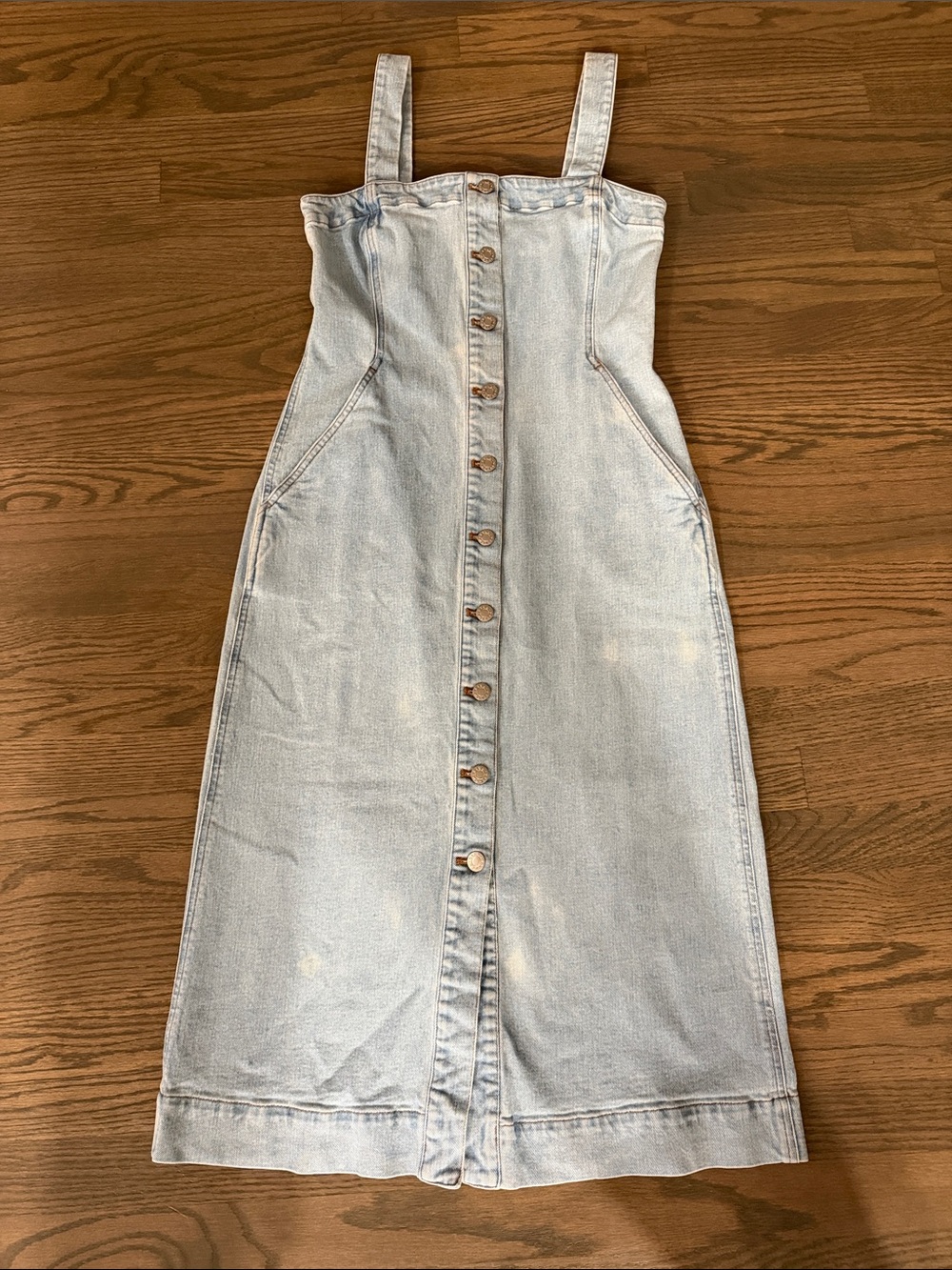 Club Monaco Pale Blue Denim Button-Front Overall Dress